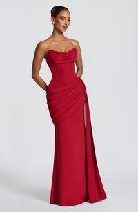 Graziella Strapless Ruched Maxi Dress In Red