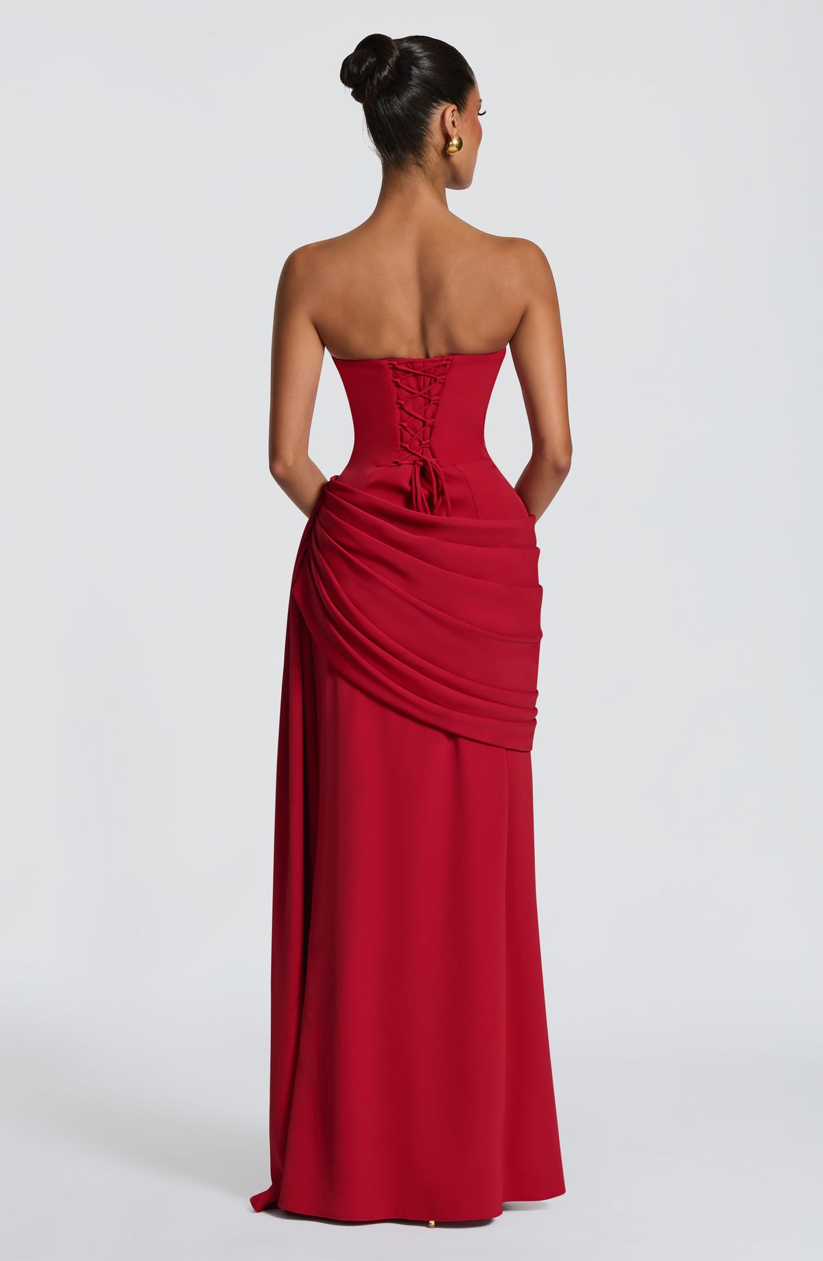 Graziella Strapless Ruched Maxi Dress In Red