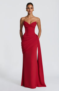 Graziella Strapless Ruched Maxi Dress In Red