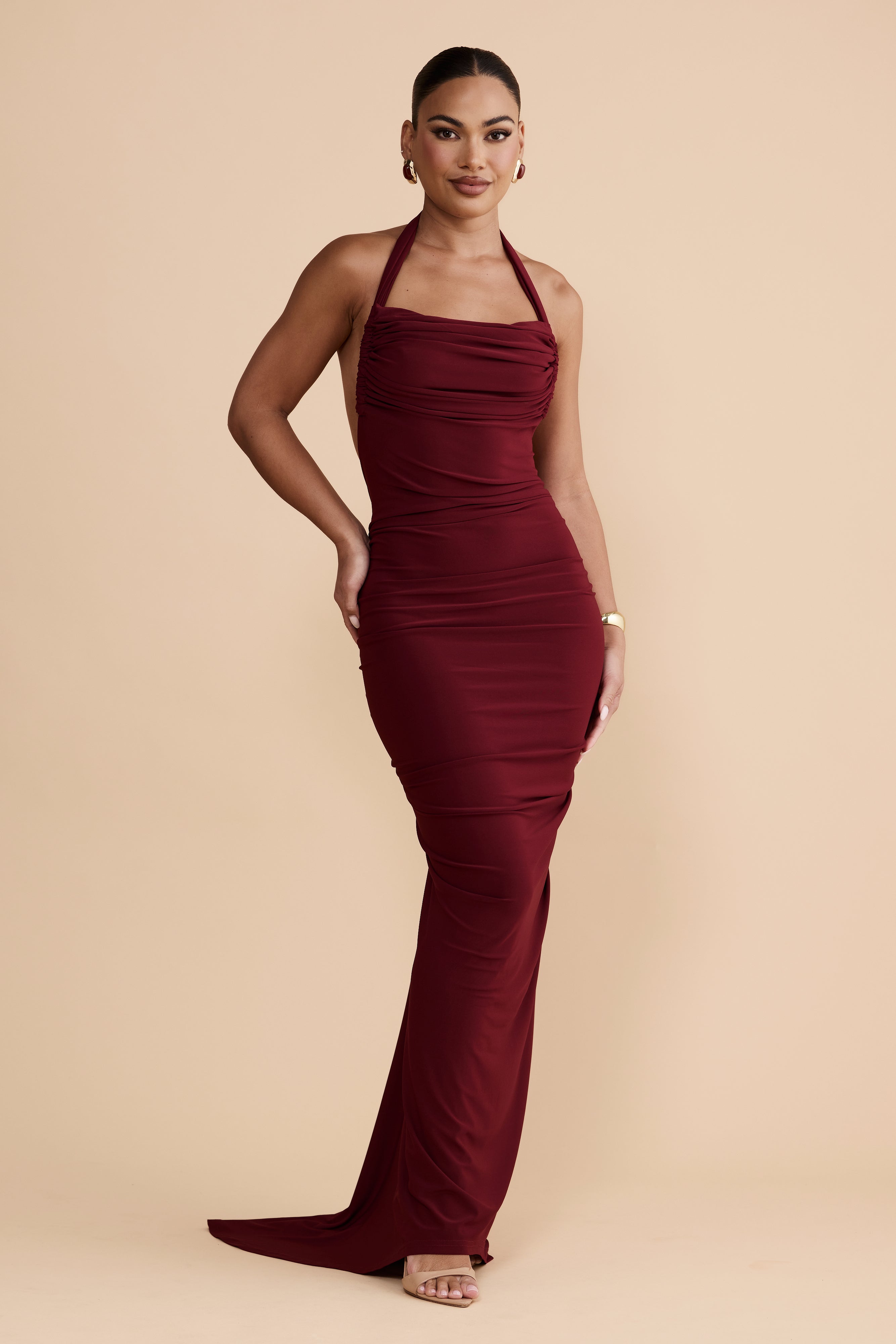 Dalal Backless Maxi Dress In Wine Red
