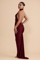 Dalal Backless Maxi Dress In Wine Red