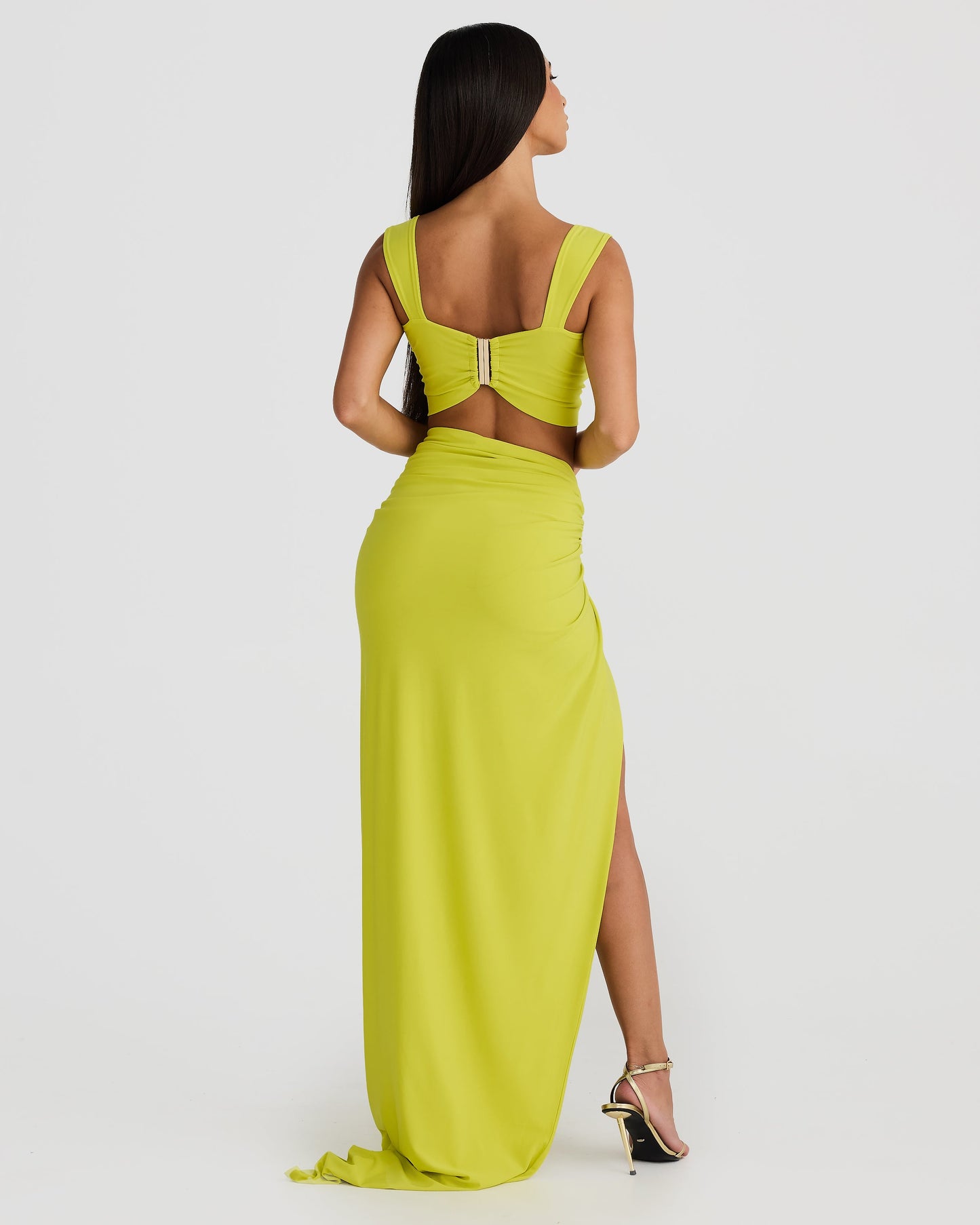 Bandit Strappy Strapless Pleated Slit Skirt Set In Yellow