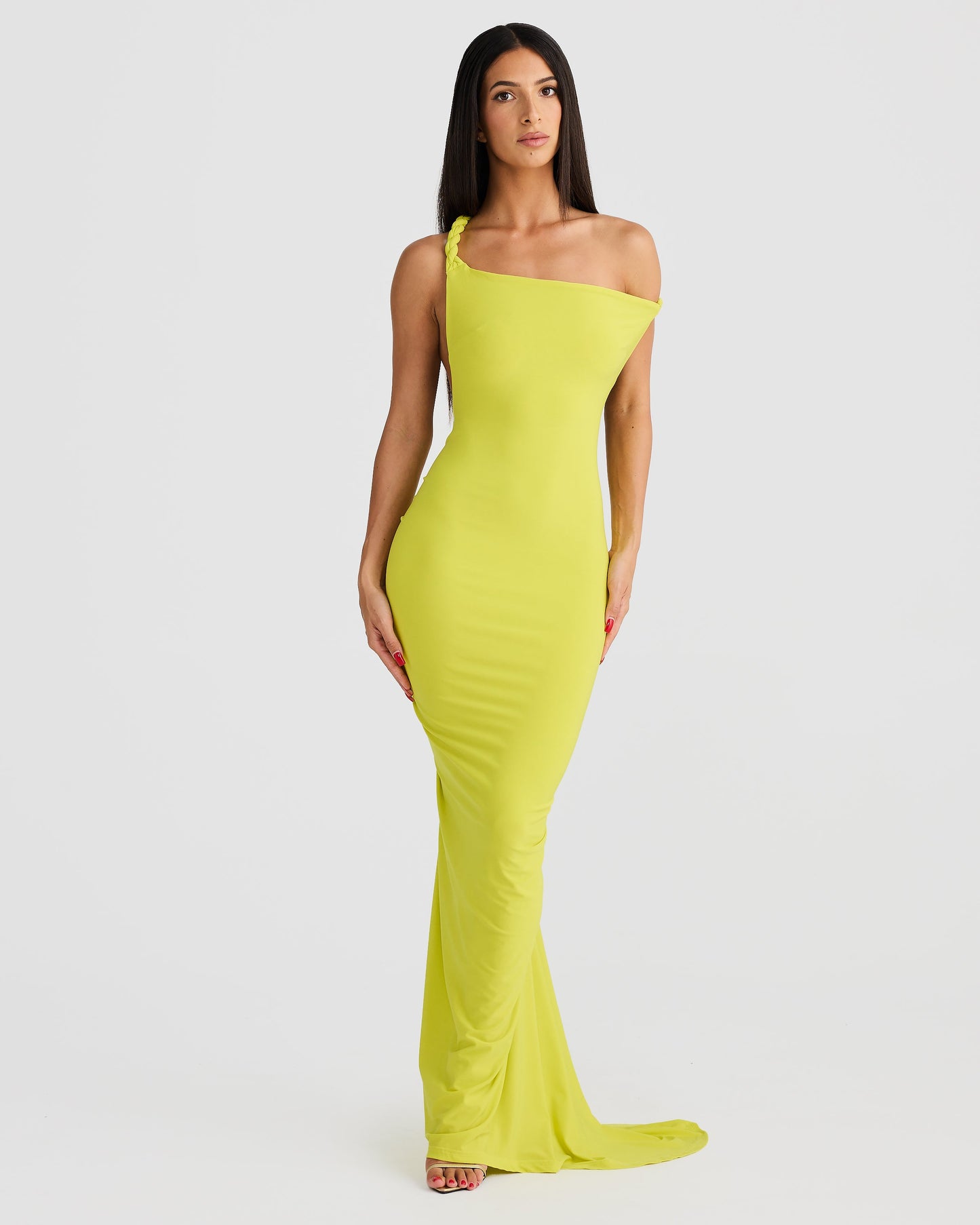 Misael Halterneck Backless Maxi Dress In Chartreuse