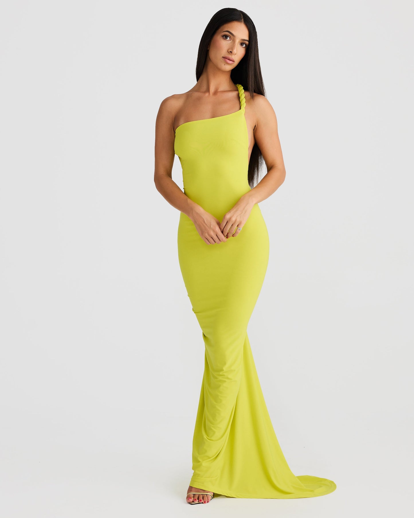 Misael Halterneck Backless Maxi Dress In Chartreuse