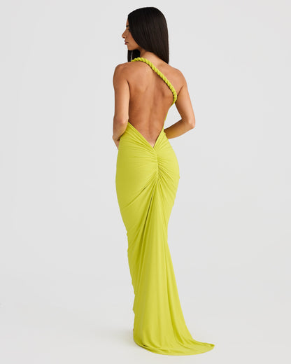 Misael Halterneck Backless Maxi Dress In Chartreuse