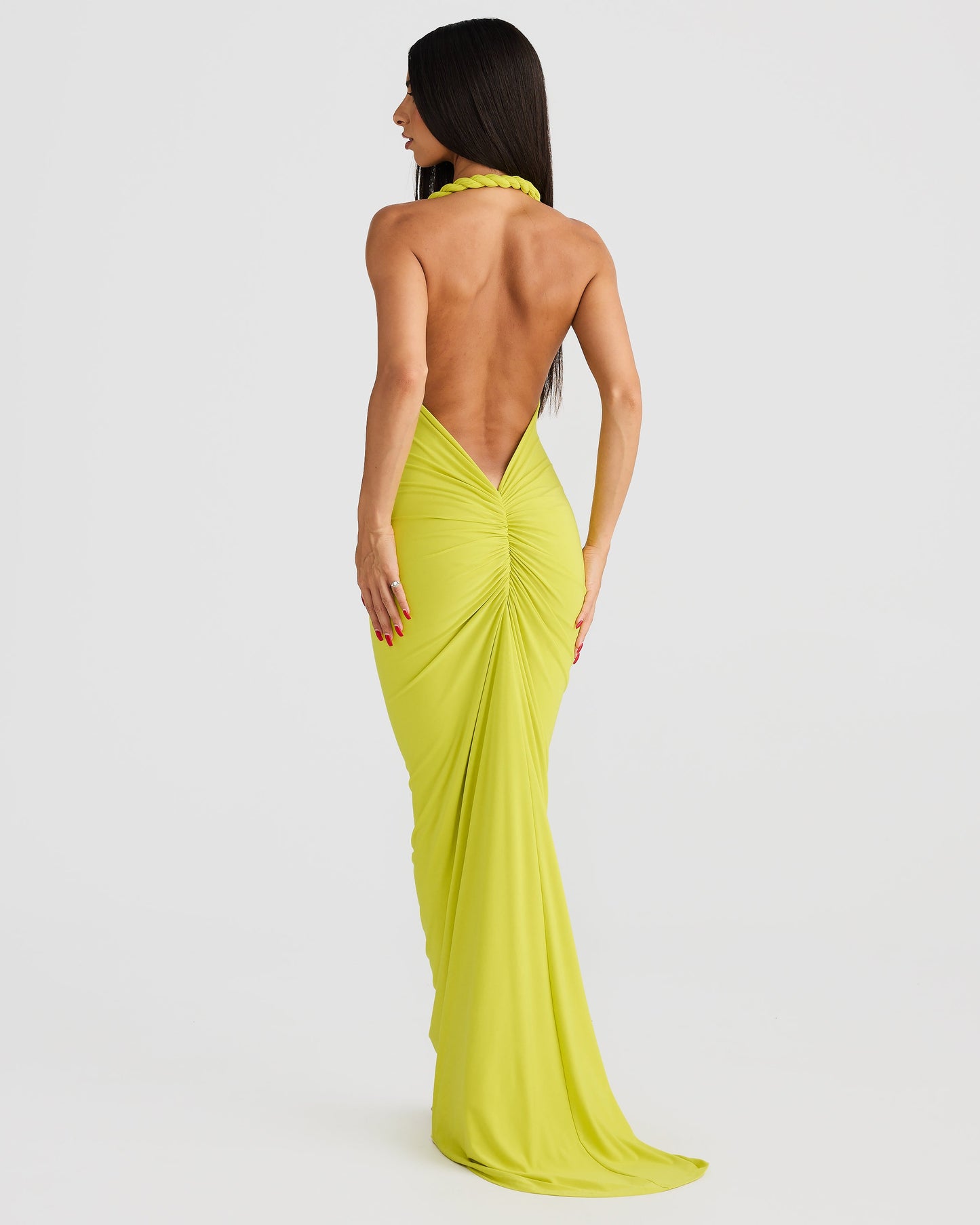 Misael Halterneck Backless Maxi Dress In Chartreuse