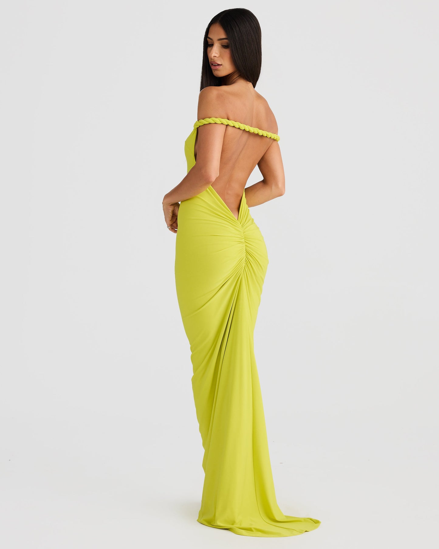 Misael Halterneck Backless Maxi Dress In Chartreuse