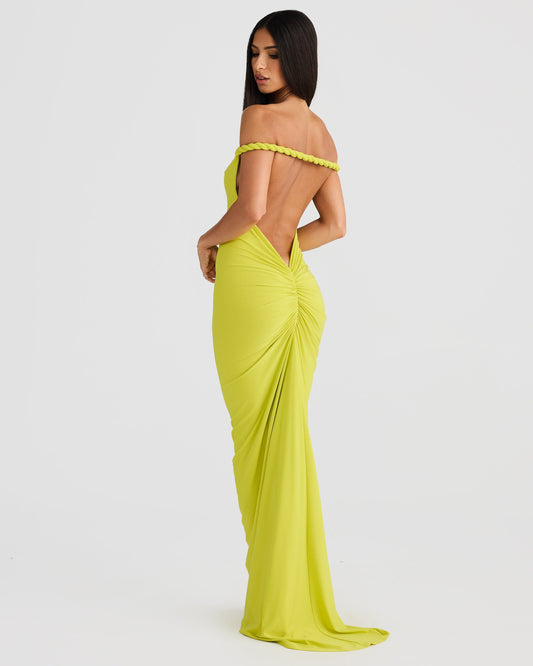 Misael Halterneck Backless Maxi Dress In Chartreuse