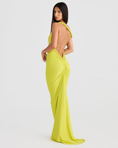 Misael Halterneck Backless Maxi Dress In Chartreuse