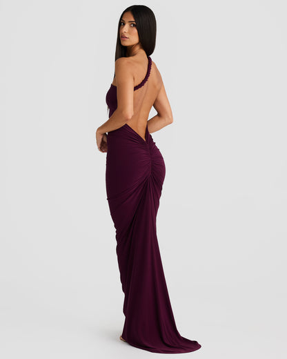 Misael Halterneck Backless Maxi Dress In Purple