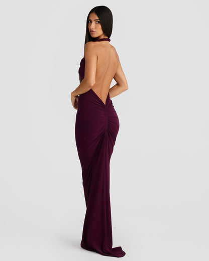 Misael Halterneck Backless Maxi Dress In Purple