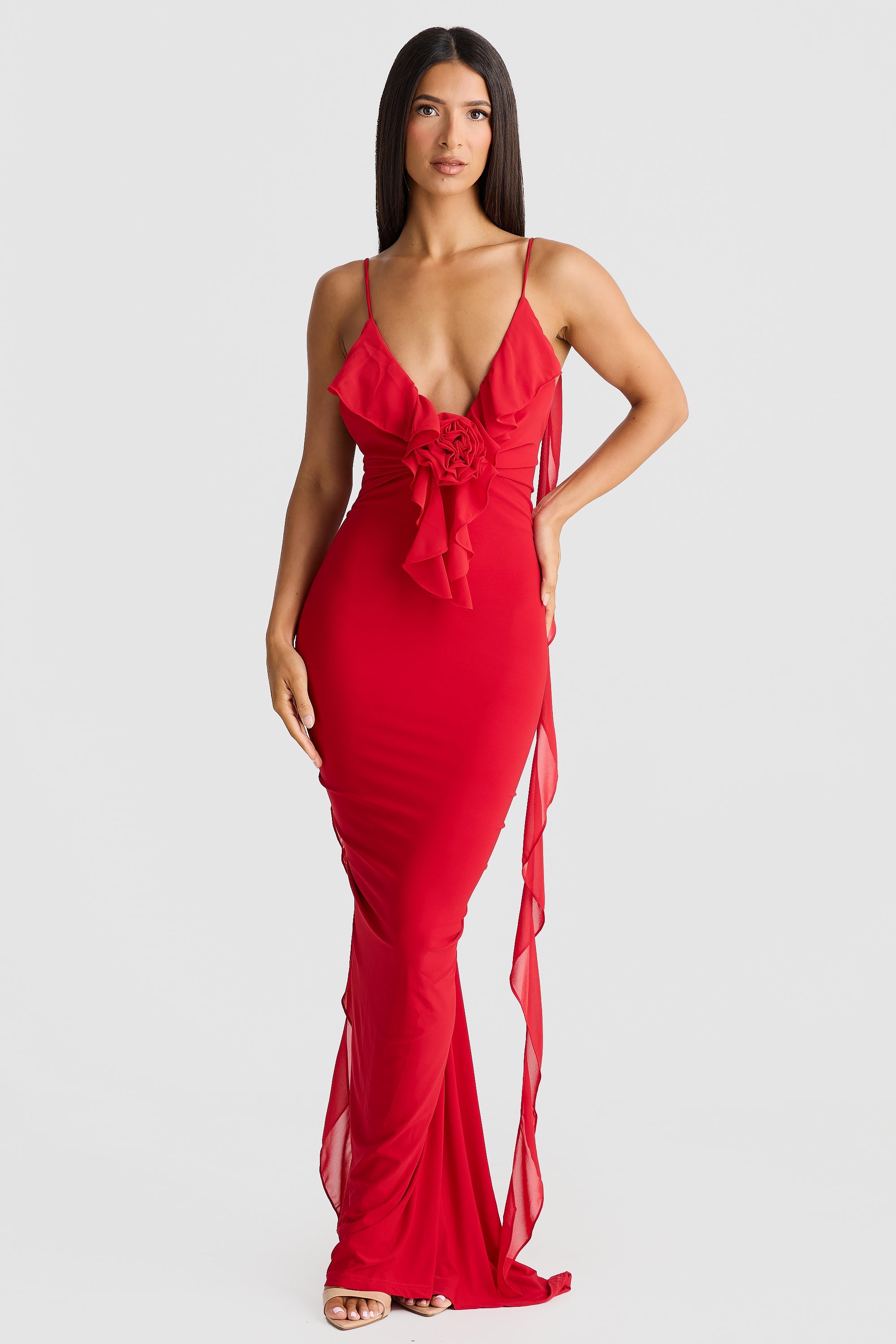 Pietro V-Neck Backless Maxi Dress In Red – Night Novas