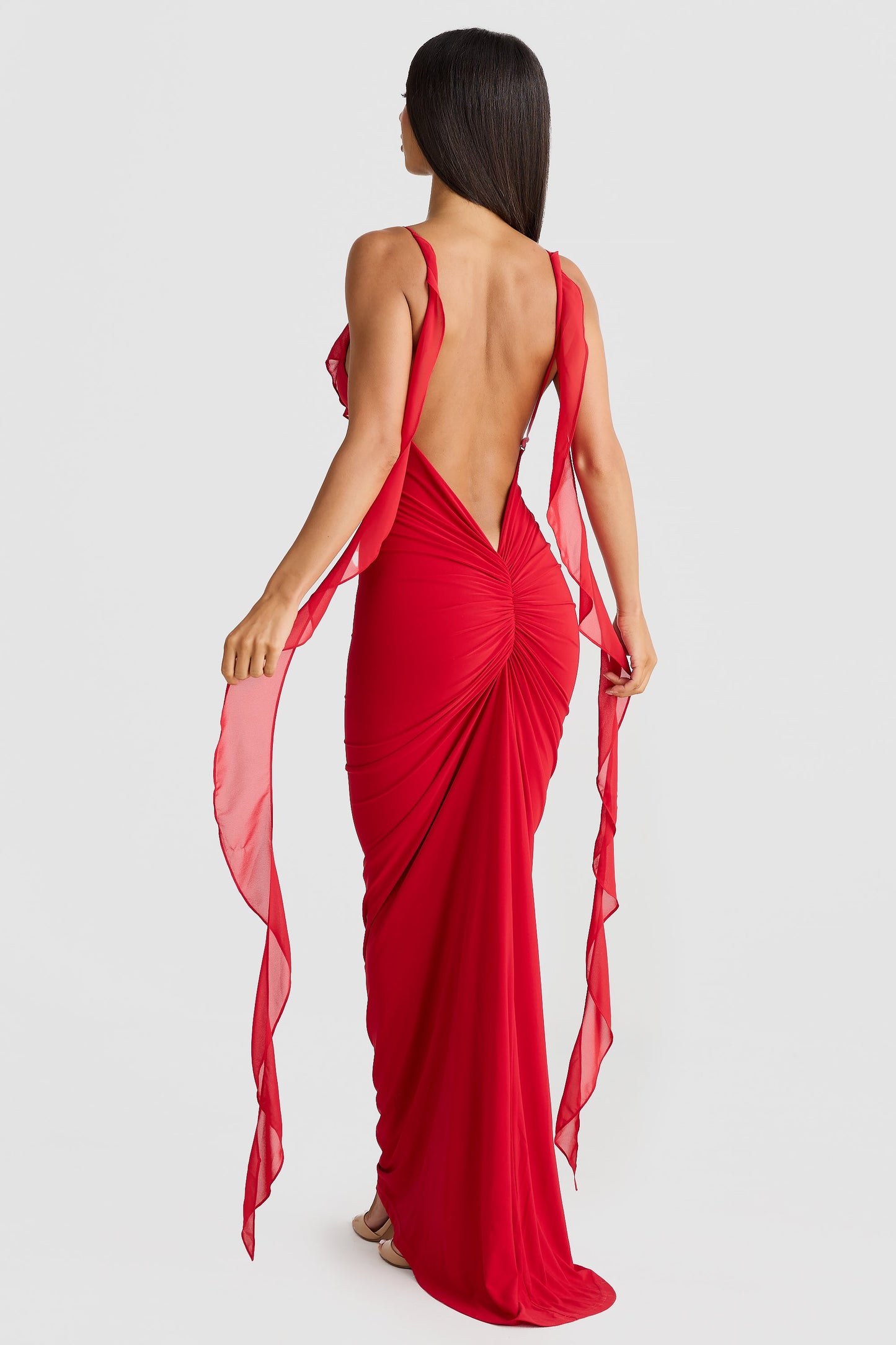 Pietro V-Neck Backless Maxi Dress In Red