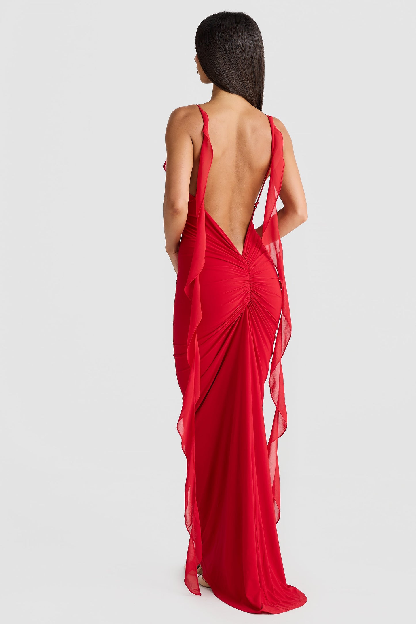 Pietro V-Neck Backless Maxi Dress In Red