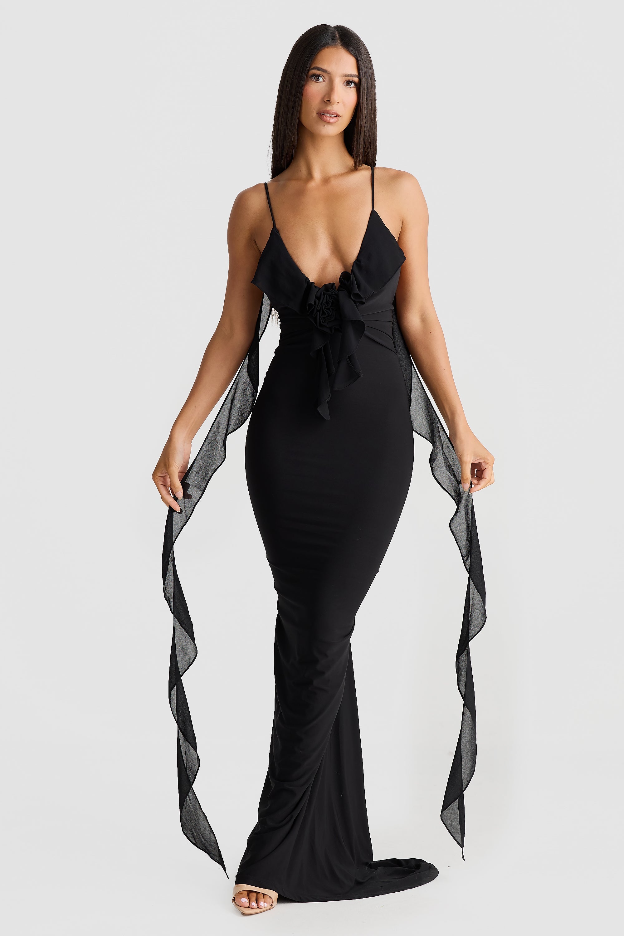 Pietro V-Neck Backless Maxi Dress In Black Night Novas Pietro V-Neck Backless Maxi Dress In Black Night Novas