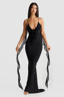 Pietro V-Neck Backless Maxi Dress In Black