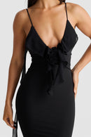 Pietro V-Neck Backless Maxi Dress In Black