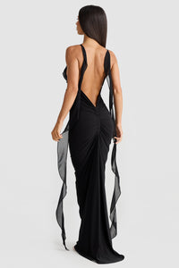 Pietro V-Neck Backless Maxi Dress In Black