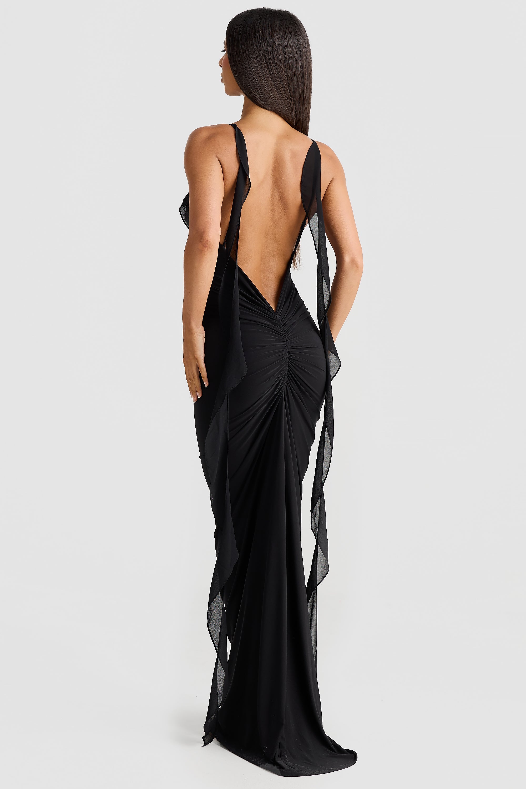 Pietro V-Neck Backless Maxi Dress In Black Night Novas Pietro V-Neck Backless Maxi Dress In Black Night Novas