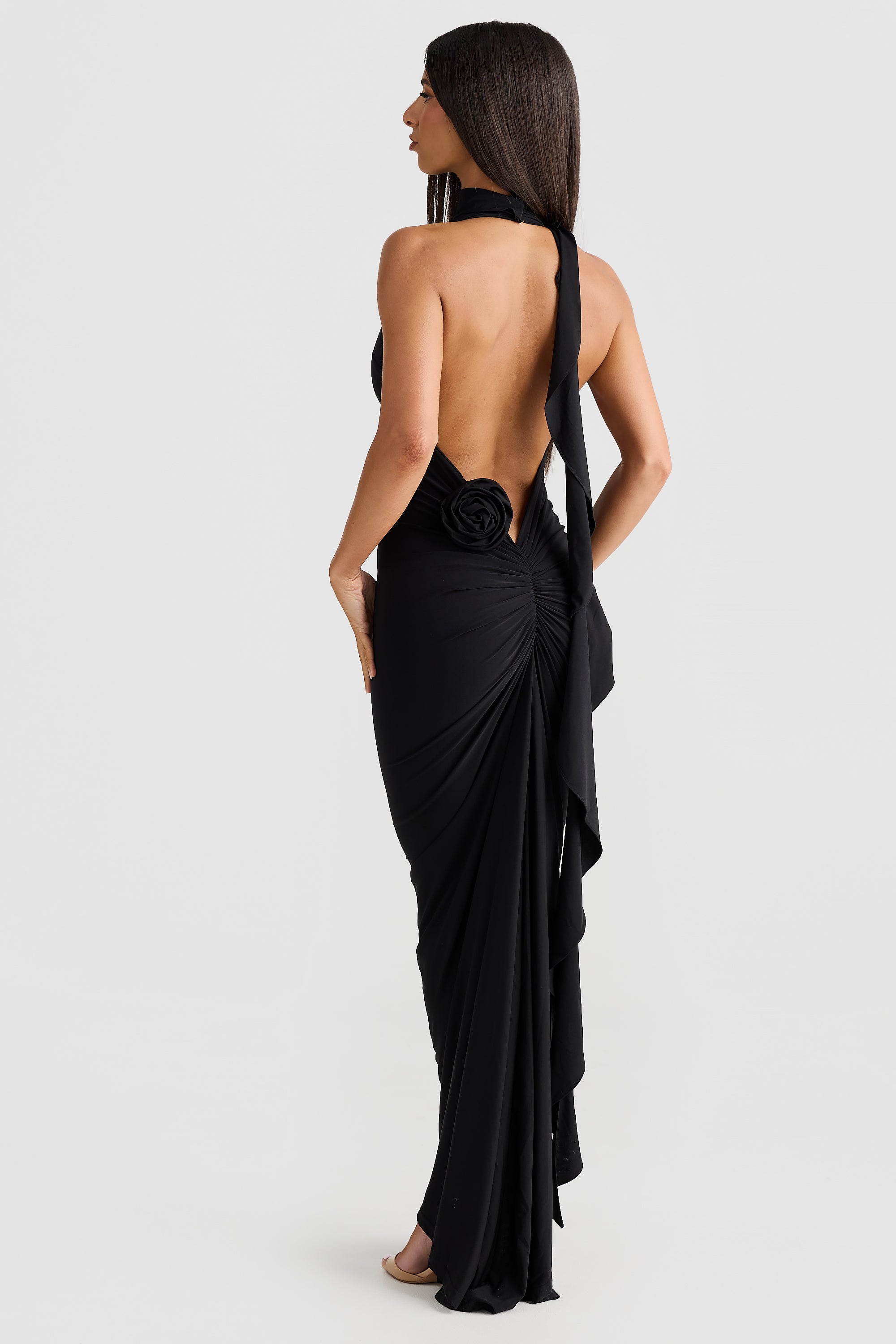 Artie Halterneck Backless Maxi Dress In Black