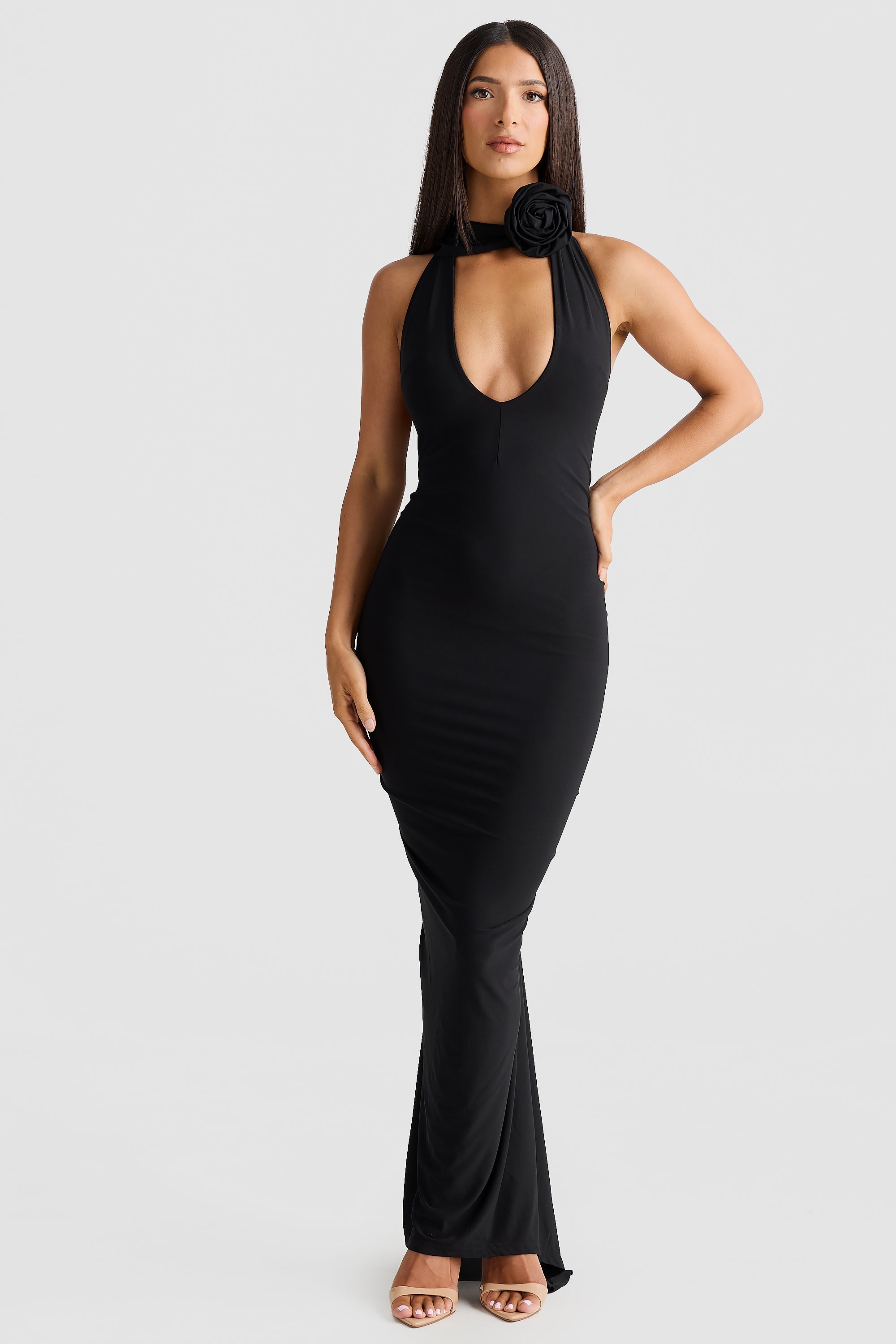 Artie Halterneck Backless Maxi Dress In Black