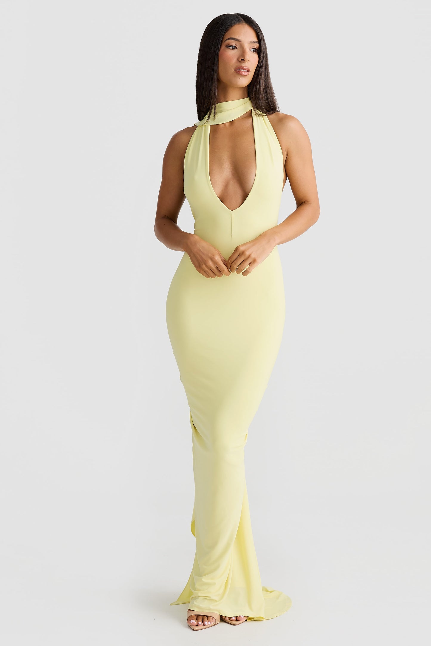 Artie Halterneck Backless Maxi Dress In Yellow