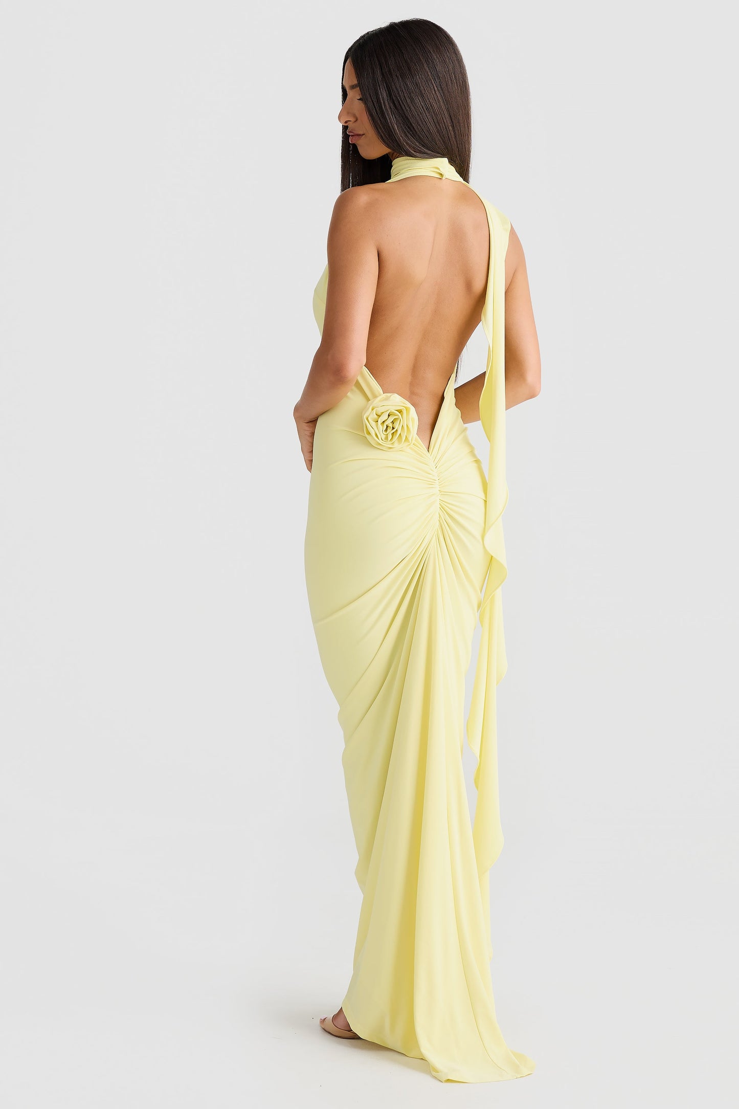 Artie Halterneck Backless Maxi Dress In Yellow