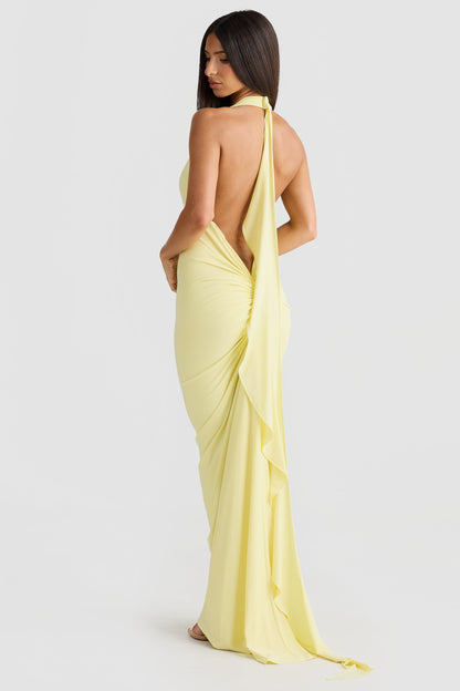 Artie Halterneck Backless Maxi Dress In Yellow