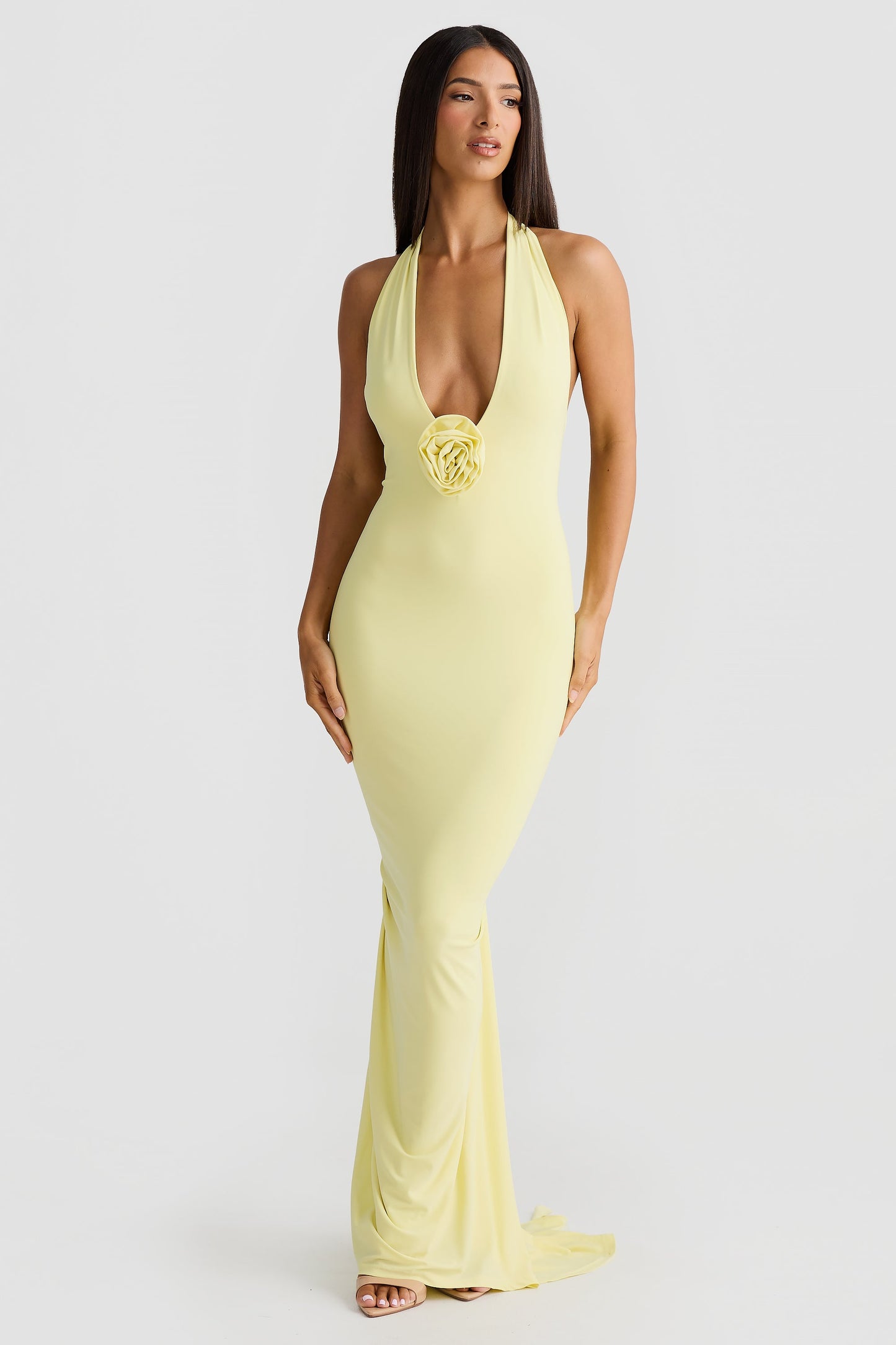 Artie Halterneck Backless Maxi Dress In Yellow