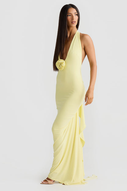 Artie Halterneck Backless Maxi Dress In Yellow