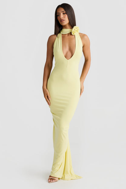 Artie Halterneck Backless Maxi Dress In Yellow