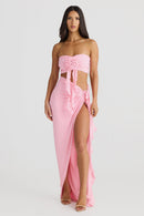 Jamila Strapless Floral Pleated Maxi Dress In Pink