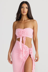 Jamila Strapless Floral Pleated Maxi Dress In Pink