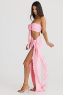 Jamila Strapless Floral Pleated Maxi Dress In Pink