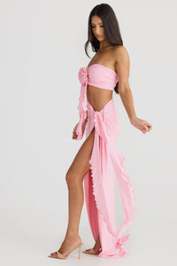 Jamila Strapless Floral Pleated Maxi Dress In Pink