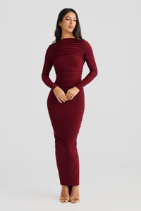 Latrisha Backless Maxi Dress In Burgundy