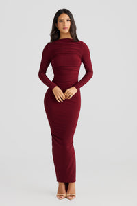 Latrisha Backless Maxi Dress In Burgundy