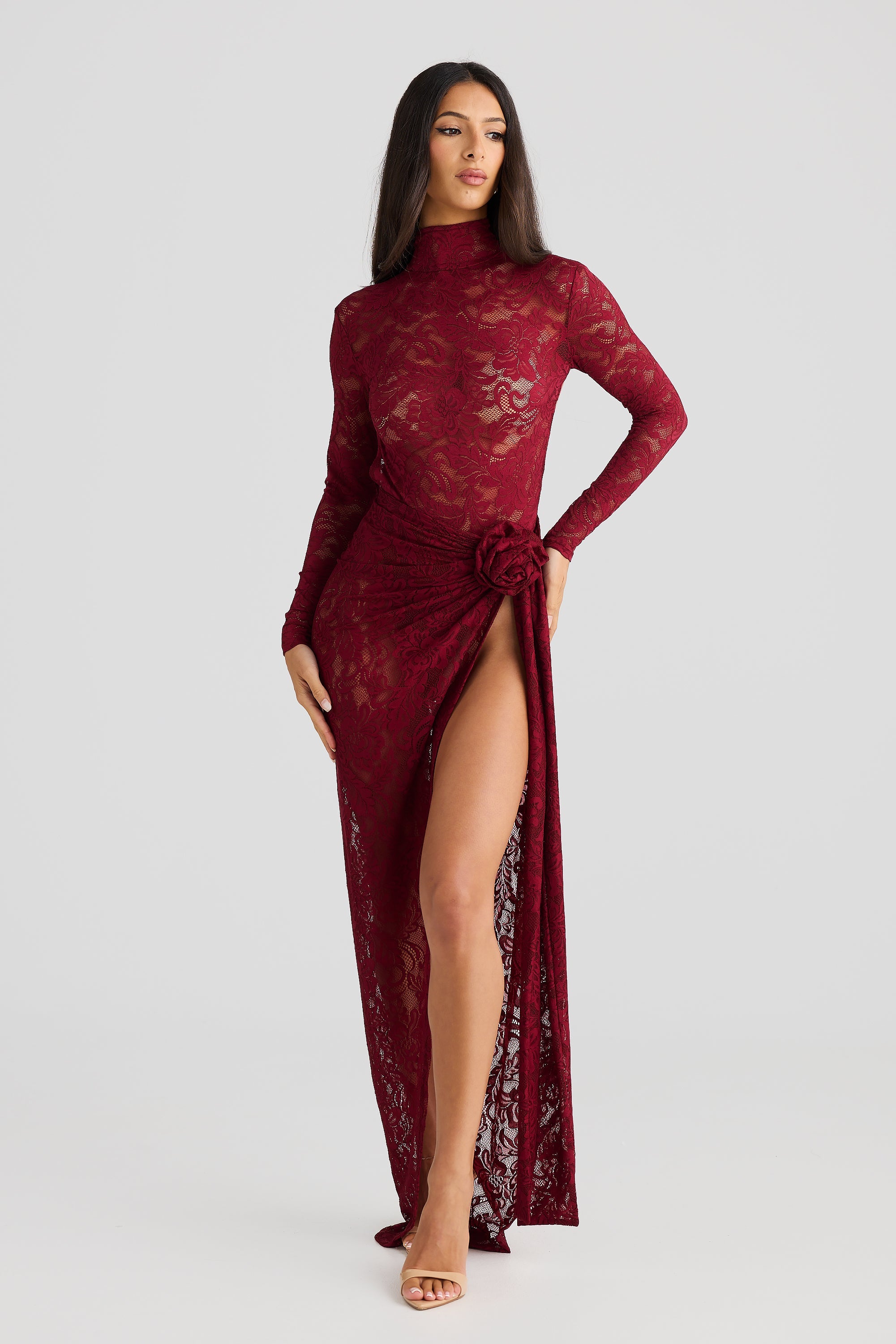 Albane Lace Backless Bodysuit Long Dress Two Piece Set