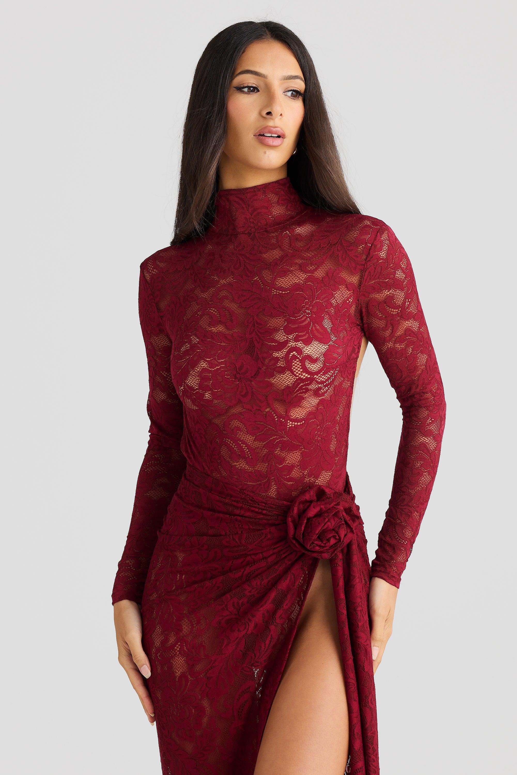 Albane Lace Backless Bodysuit Long Dress Two Piece Set