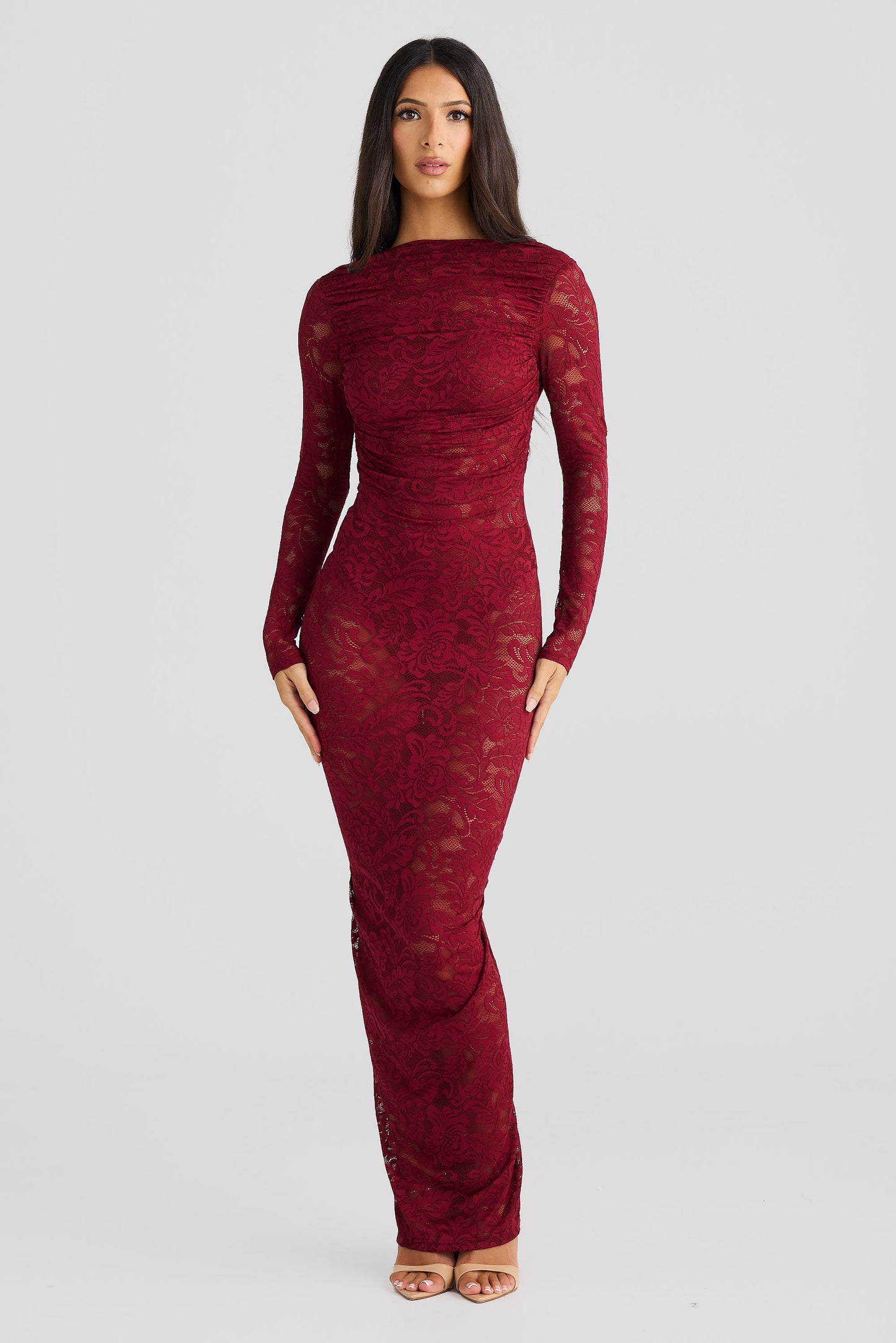 Timeo Lace Maxi Dress In Red