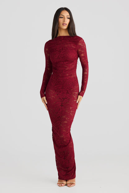 Timeo Lace Maxi Dress In Red