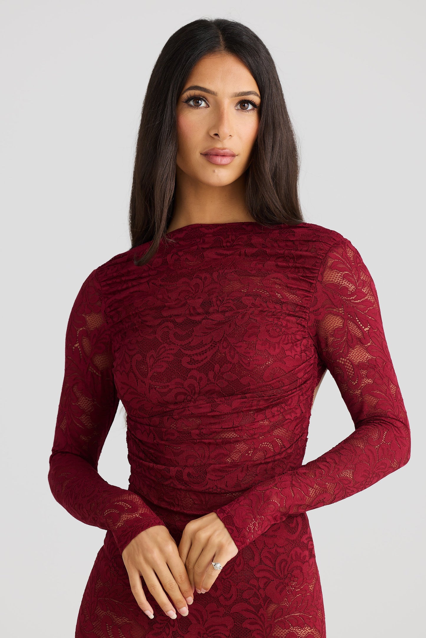 Timeo Lace Maxi Dress In Red