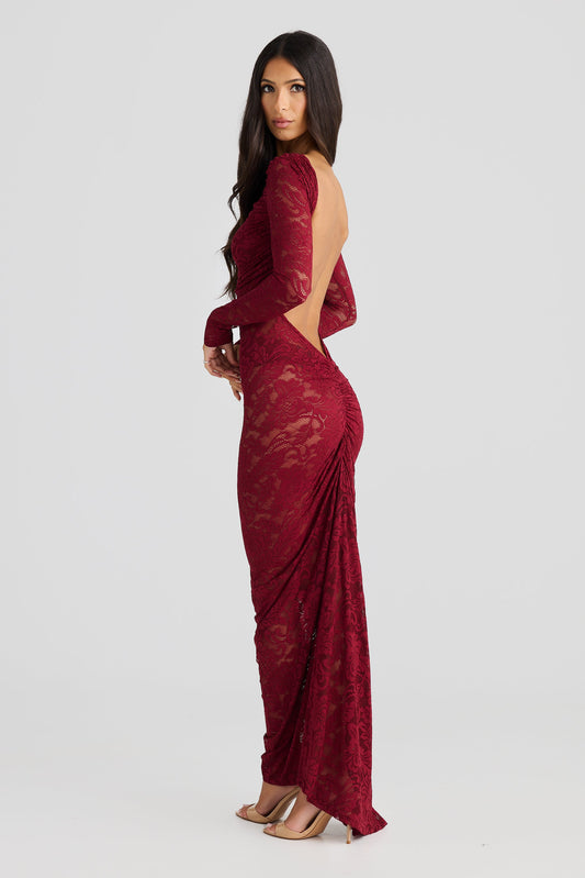 Timeo Lace Maxi Dress In Red