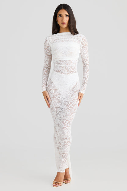 Timeo Lace Maxi Dress In White