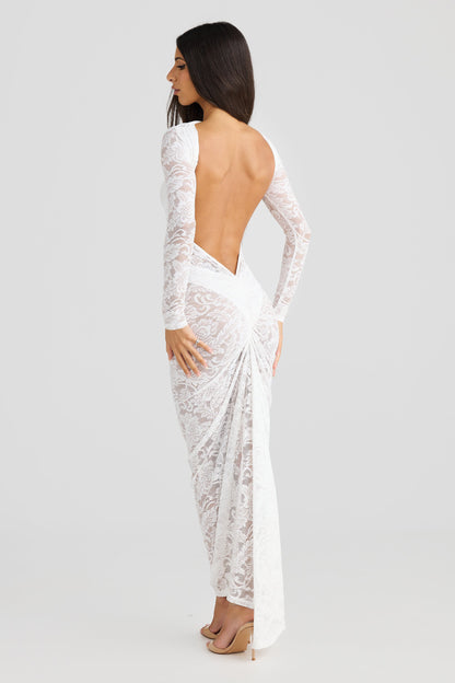 Timeo Lace Maxi Dress In White