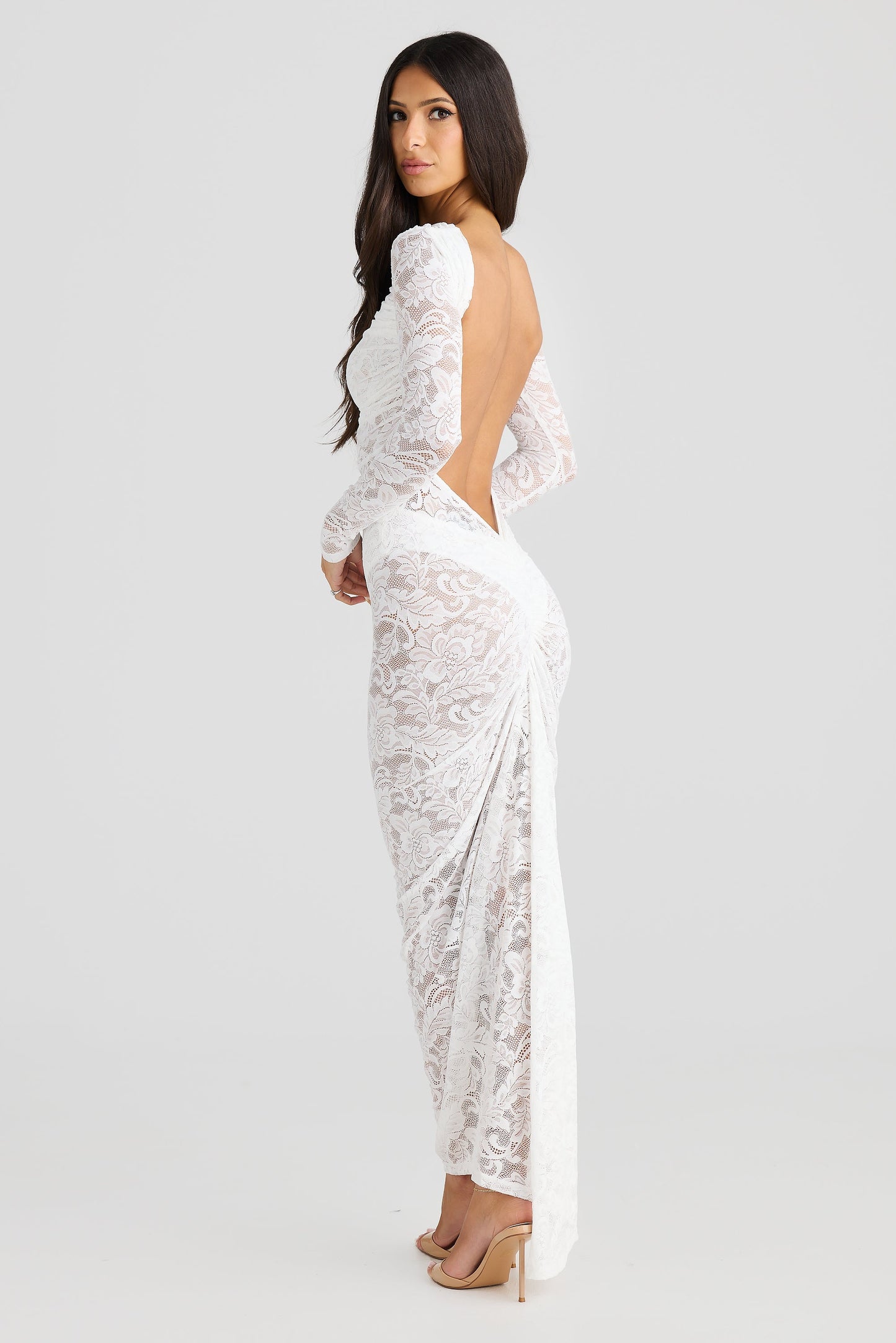 Timeo Lace Maxi Dress In White