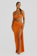 Marella Swimsuit Braided Suspender Top Slit Skirt Set In Orange