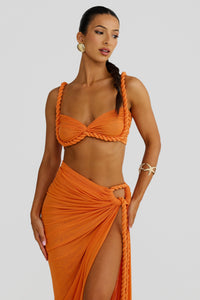 Marella Swimsuit Braided Suspender Top Slit Skirt Set In Orange