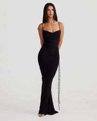 Birtin Backless Halter Maxi Dress In Black