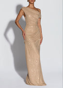 Kraneth One-Shoulder Rhinestone-Embellished Maxi Dress
